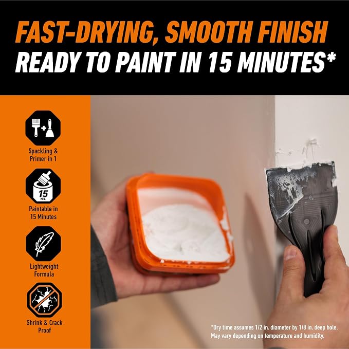 GORILLA Wall Repair Kit, Heavy Duty Spackling, 8 fl oz Tub, 4 in Patch | - Image 4