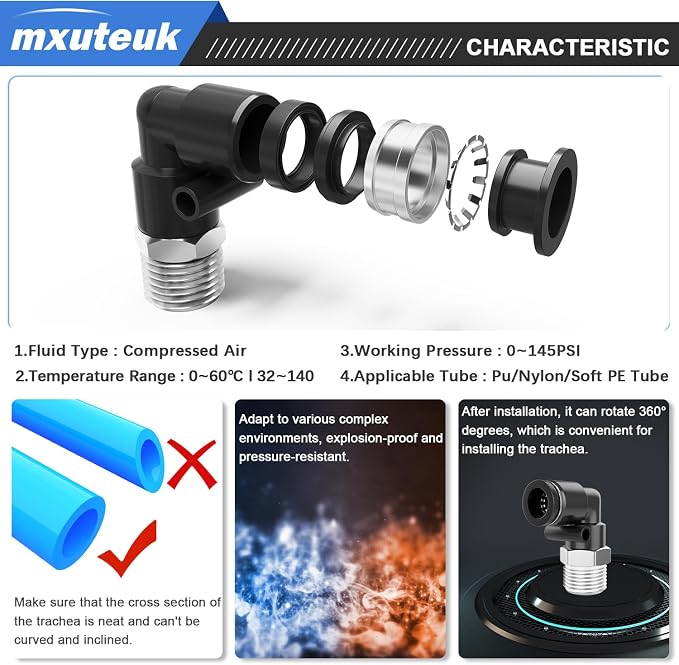 mxuteuk 1/4"OD to 1/8" NPT Push to Connect Fittings, Quick Connect Air Hose - Image 4