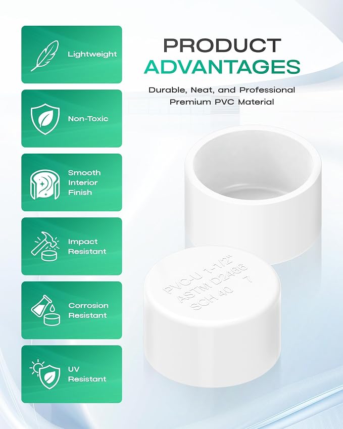 1-1/2 Inch PVC Cap, Fits Standard SCH40 1-1/2" PVC Pipe Fittings, Garden & - Image 5