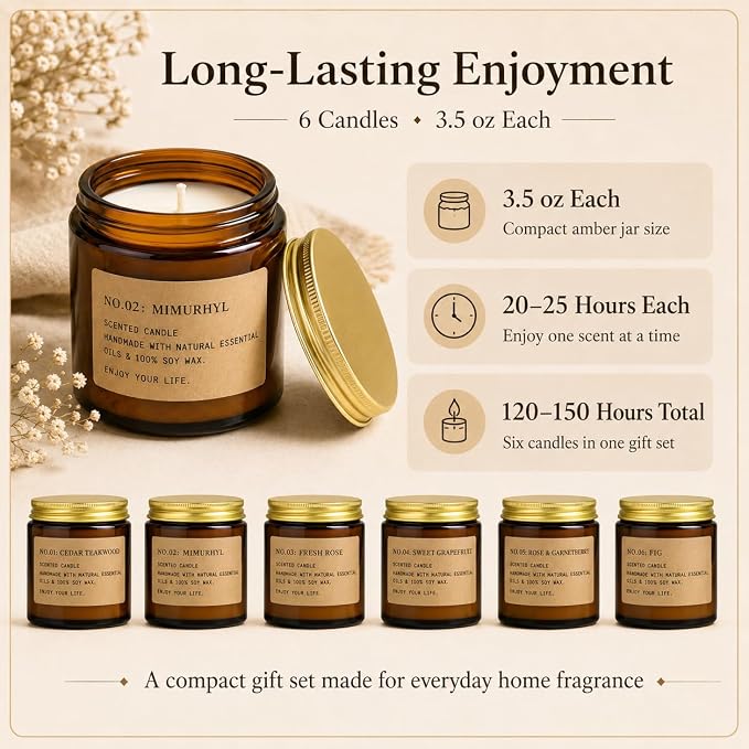6 Pack Candles for Home Scented Aromatherapy Candle Gift Set for Women Soy Wax - Image 5
