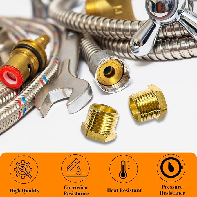 2 Pcs Brass Bushing 1/2" Male to 3/8" Female, 1/2" to 3/8" NPT Adapter Hex - Image 4