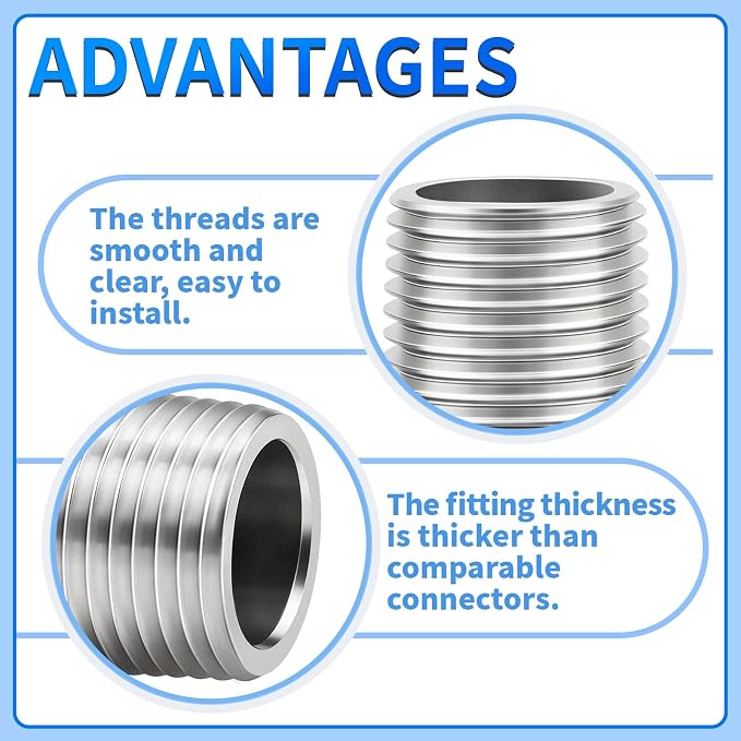 ChillWaves 304 Stainless Steel Pipe Fitting, Nipple Cast Pipe 1-1/4" NPT Male x - Image 3