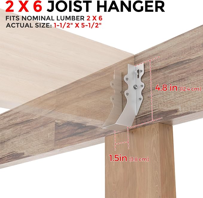 50 Pcs 2x6 Joist Hangers, 18 Gauge Metal Face Mount Joist Hangers, Lu26 Joist - Image 6