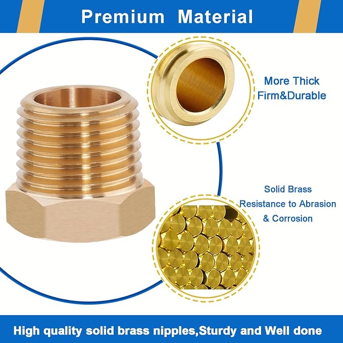 4PCS 1/2" NPT Male to 1/4" NPT Female Brass Reducer Hex Bushing, Solid Brass - Image 3