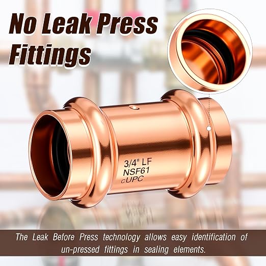 Therwen 10 Pcs Copper Pipe Press Fittings, 3/4 Inch Coupling - Image 3
