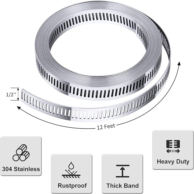 Stainless Steel Worm Gear Hose Clamp Assortment Kit, Cut-To-Fit | DIY 12FT - Image 4