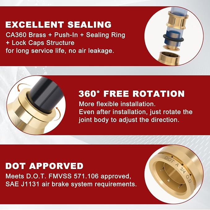 DOT Approved Male Straight Brass Union 3/4" Tube x 3/8" NPT, Quick Connect Union - Image 4