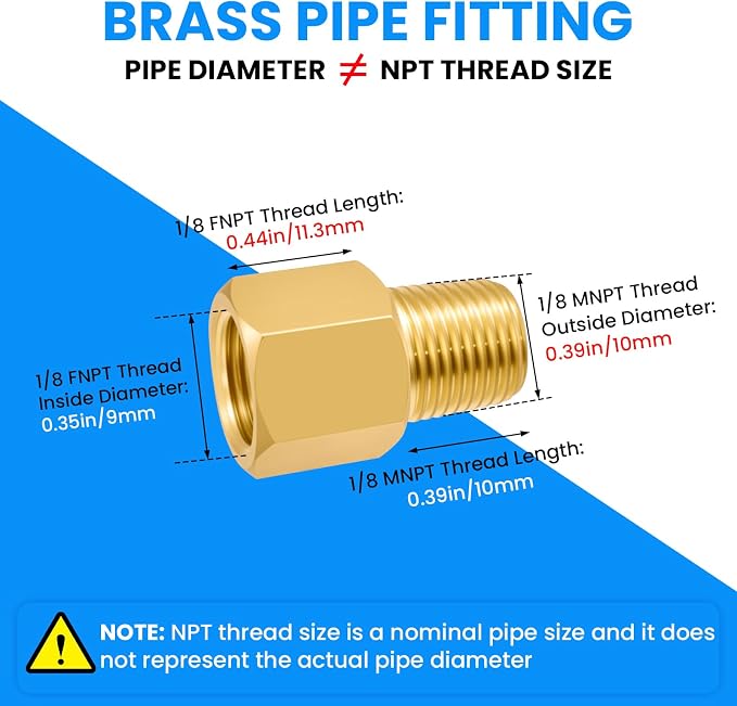 SDTC Tech 2-Pack Brass Pipe Fitting 1/8" NPT Male Thread to 1/8" NPT Female - Image 2