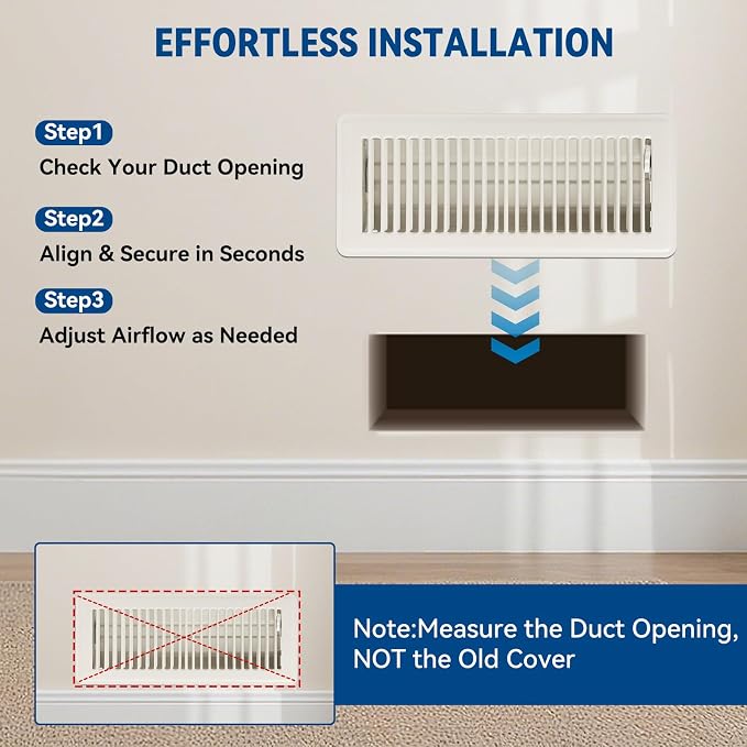 4" x 12" Floor Register Vent Covers 6-Pack, Cream White - Image 7