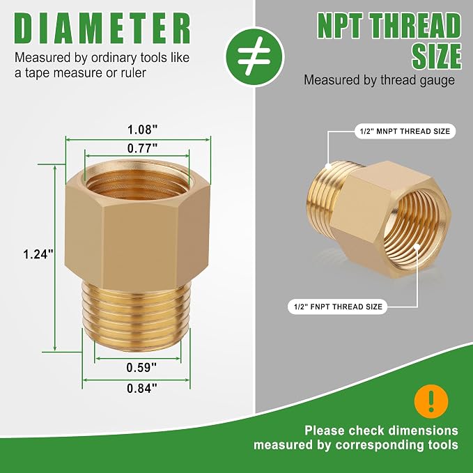 5PCS Brass Pipe Fittings Adapter, 1/2" NPT Male x 1/2" NPT Female | 1/2 Inch - Image 2
