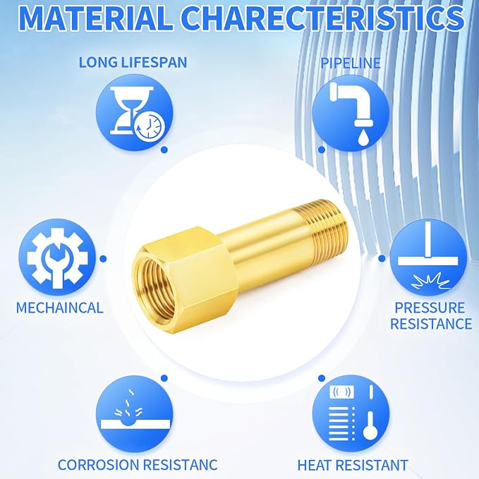 ChillWaves Brass Pipe Fitting, Long Nipple Pipe 3/8" NPT Male x 3/8" NPT Female - Image 5