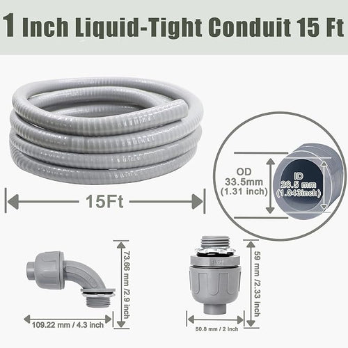 1 Inch 15 FT Non Metallic Liquid-Tight Conduit and Connector Kit - Image 2