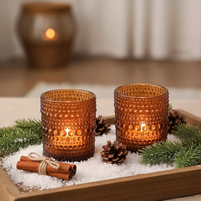 12 Pack Votive Candle Holders, Amber Vintage Candles Holders - Image 4