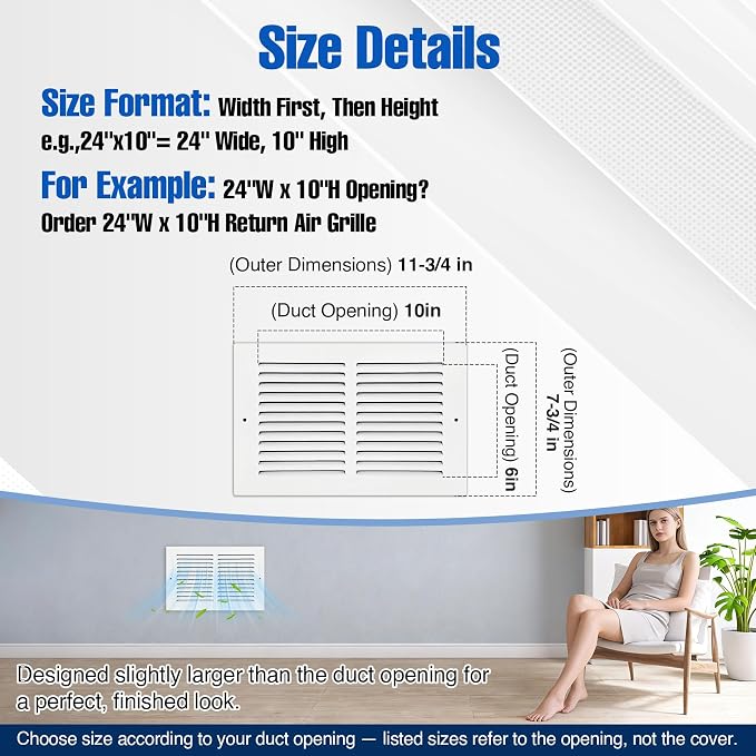 Fancat 10x6 Duct Opening | Steel Return Air Grille | Vent Cover Grill - Image 4