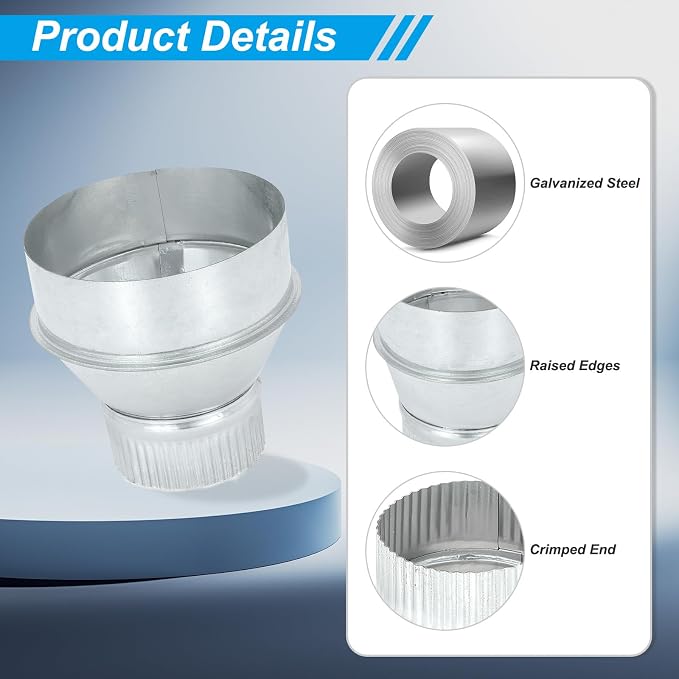 PATIKIL 5 Inch to 3 Inch Duct Reducer, Galvanized Steel Round Air Duct Reducer - Image 3