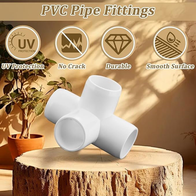 20-Pack 1/2" 4 Way PVC Fittings, Furniture Grade Pipe Fittings 4 Way - Image 5