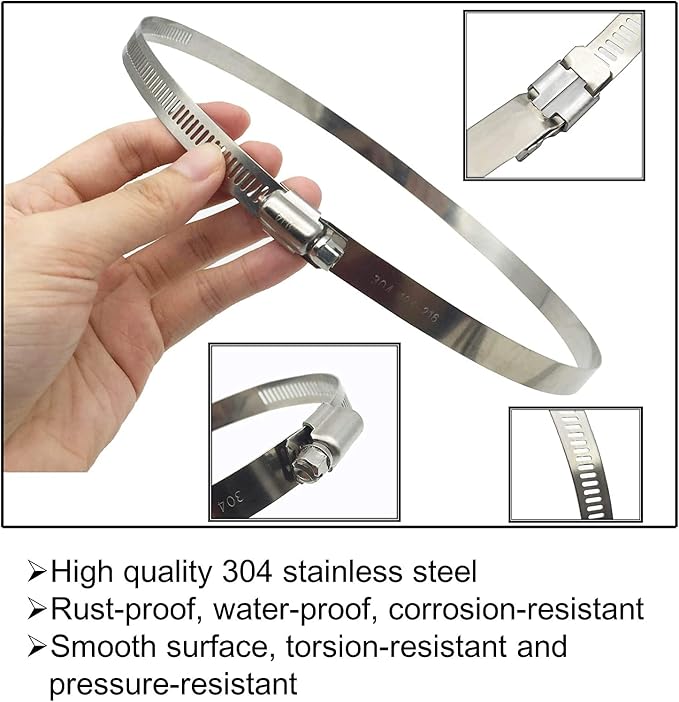 3" 4” 5" Adjustable 304 Stainless Steel Duct Clamps | Hose Clamps Assortment Kit - Image 2
