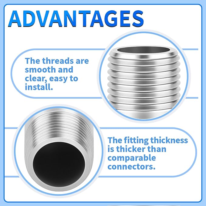 ChillWaves 304 Stainless Steel Pipe Fitting, Nipple Cast Pipe 1" NPT Male x 1" - Image 4