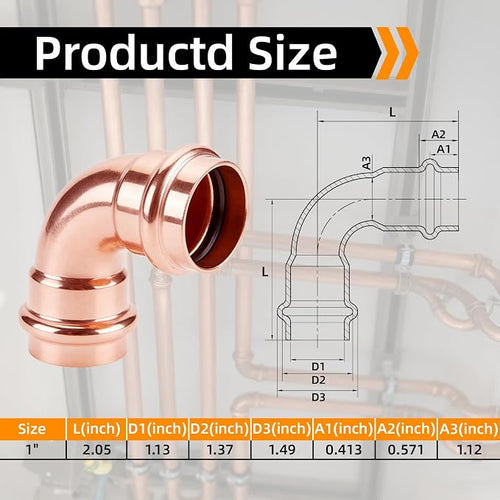 1" 90° Copper Press Fittings Elbow - Image 2