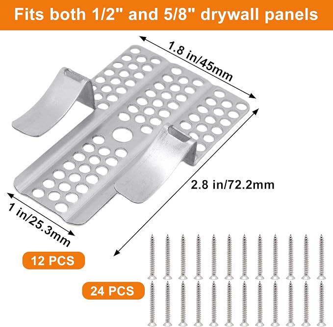 12 Pack Drywall Repair Clips, Fits 1/2" and 5/8" Panels, Stainless Steel - Image 2