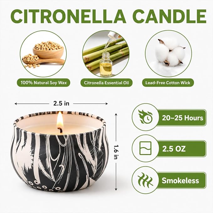 Citronella Candles Outdoor, 12 Pack Soy Wax Candle Set | 300-Hour Total Burn - Image 3