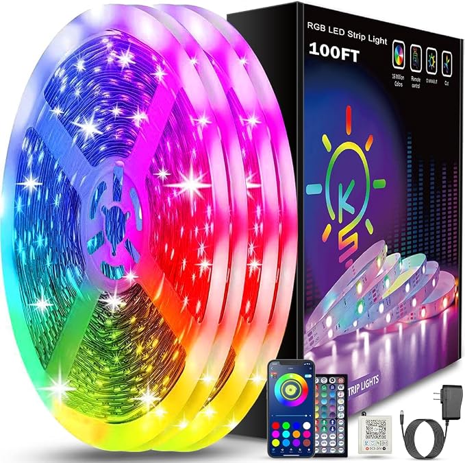 Keepsmile 100ft Led Strip Lights Bluetooth Smart App Control Music Sync Color by KEEPSMILE