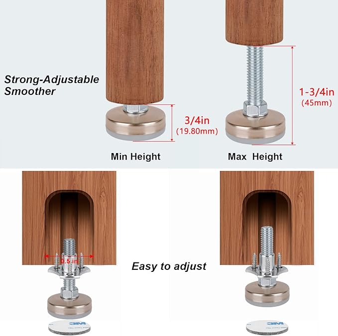 Heavy Duty Furniture Levelers 3/8''-16 Thread w/ T-Nut Kit Furniture Leveling - Image 4