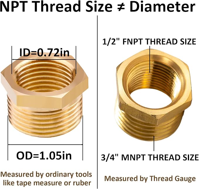 Brass Pipe Fitting Reducer Hex Bushing 3/4 NPT Male x 1/2 NPT Female Adapter - Image 4