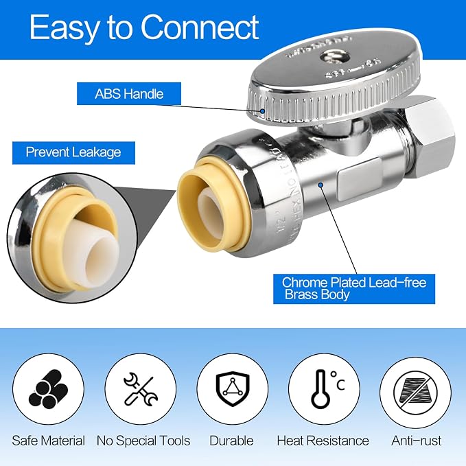 10pcs Straight Stop Valve, 1/2" PTC Input, 3/8" OD Compression Output | - Image 3
