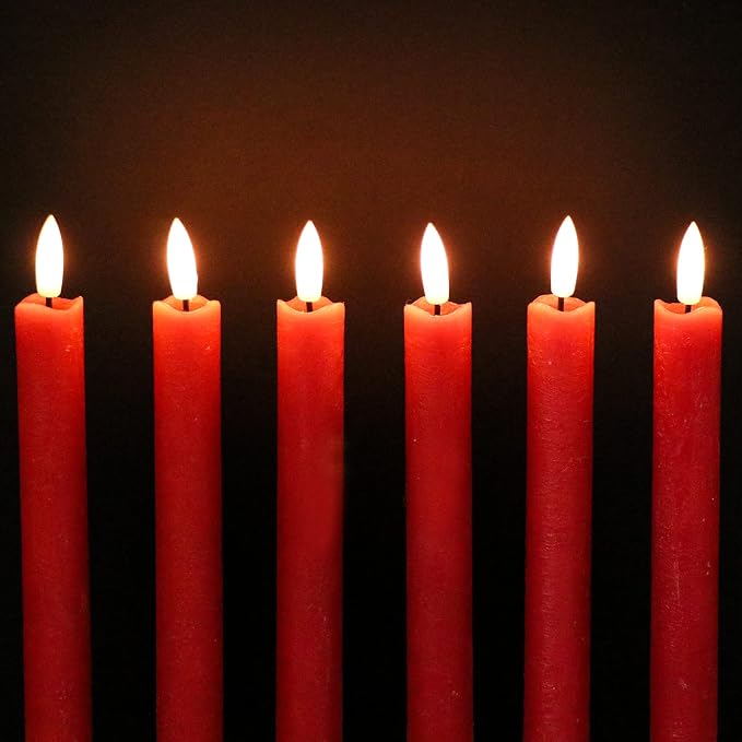GenSwin Flameless Taper Candles LED Battery Operated Remote Timer Red | LED - Image 6
