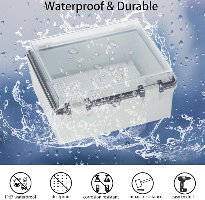 Junction Box, Hinged Clear Cover IP67 Waterproof ABS Project Box - Image 2