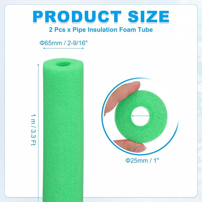 PATIKIL Pipe Insulation Foam Tube Foam Pipe Tubing Covers Tea Green 2Pcs | 1" - Image 2