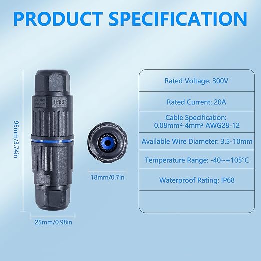 3PCS IP68 Waterproof Electrical Cable Connector, Outdoor 2 Way Junction Box - Image 3