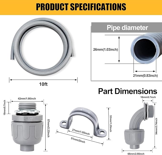 3/4 inch 10 Foot Liquid-Tight Conduit Kit, Flexible Non Metallic Electrical - Image 2
