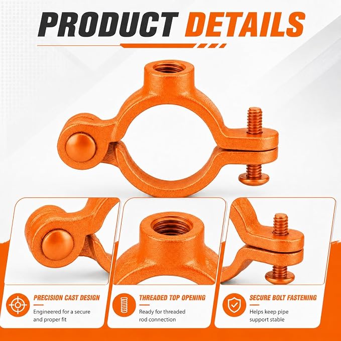 Orange 10 Pack 1/2" Hinged Split Ring Pipe Hanger, Copper Epoxy Coated Iron - Image 3