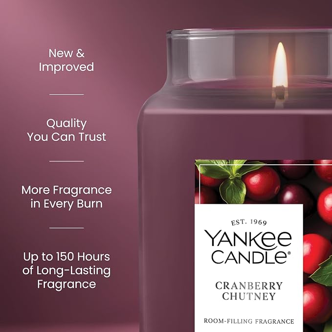 Yankee Candle Cranberry Chutney, Holiday Scented Candle, 22oz Large Jar - Image 3