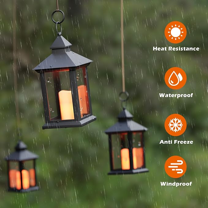 14" Lanterns Decorative Indoor/Outdoor, 2 Pack Black Lantern Decor - Image 4