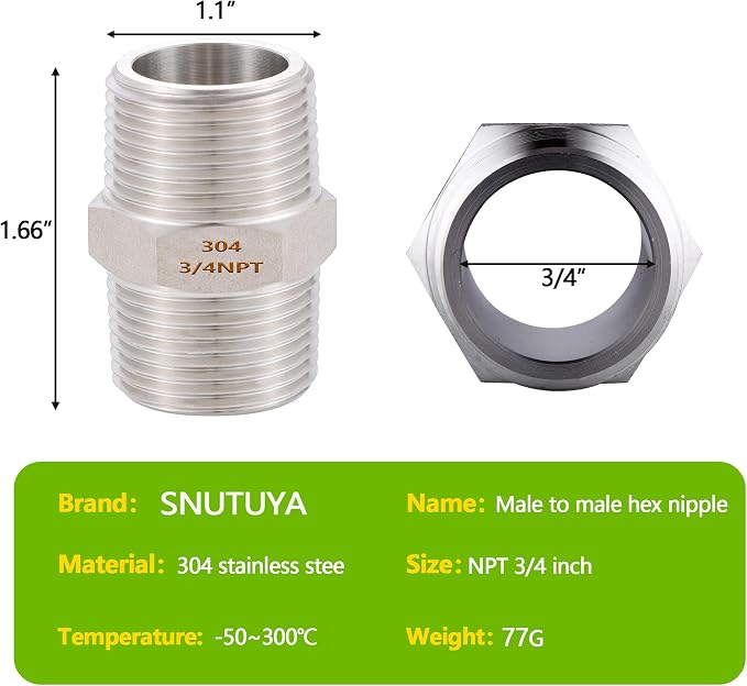 4PCS Hex Nipple 3/4" Male x 3/4" Male Pipe Fittings, 304 Stainless Steel 3/4 - Image 4