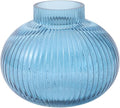 Blue Glass Vase for Tulips, Ribbed Glass Vase for Flowers, Round Flower Vases by YANWE