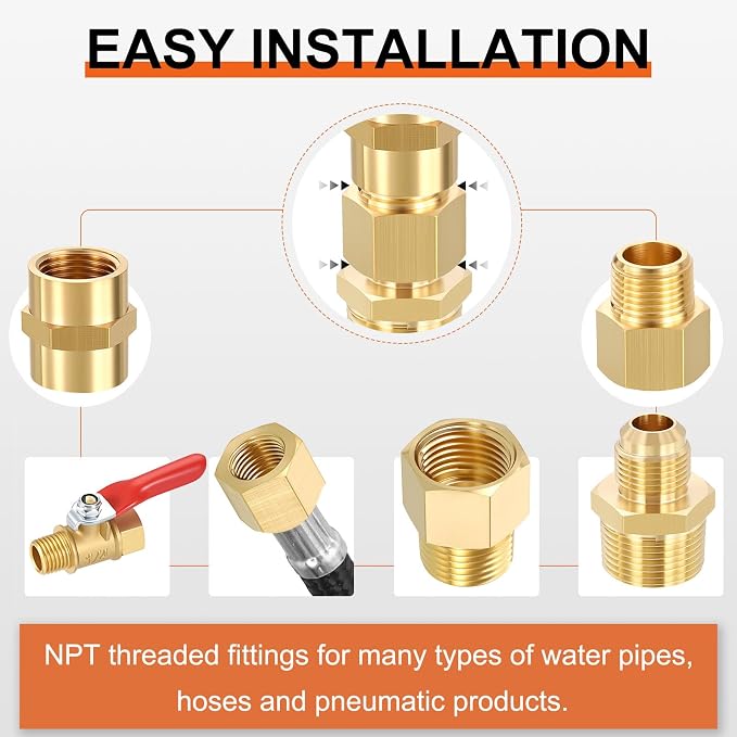 6 Pack Male to FeMale Adapters, 1/2" Male NPT x 1/4" FeMale NPT Brass Hex - Image 5