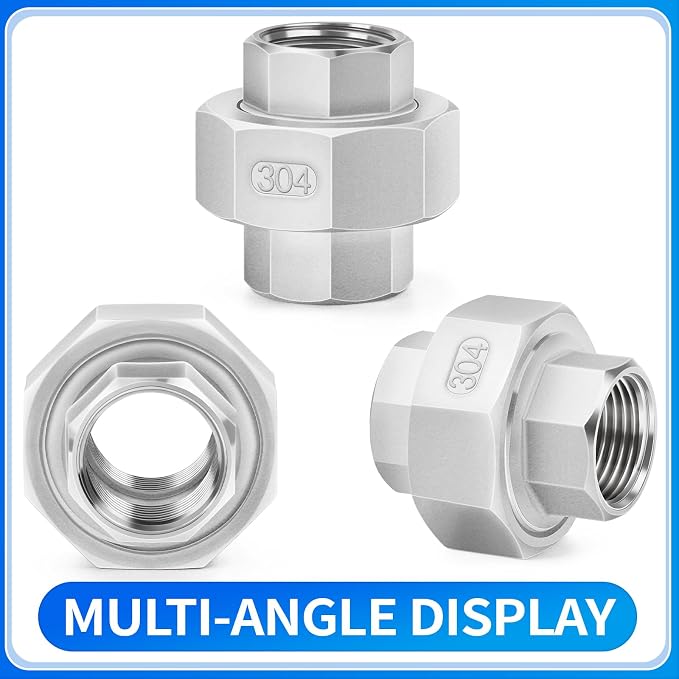 ChillWaves 304 Stainless Steel Cast Pipe Fitting, Union，1/4" NPT Female Thread - Image 3