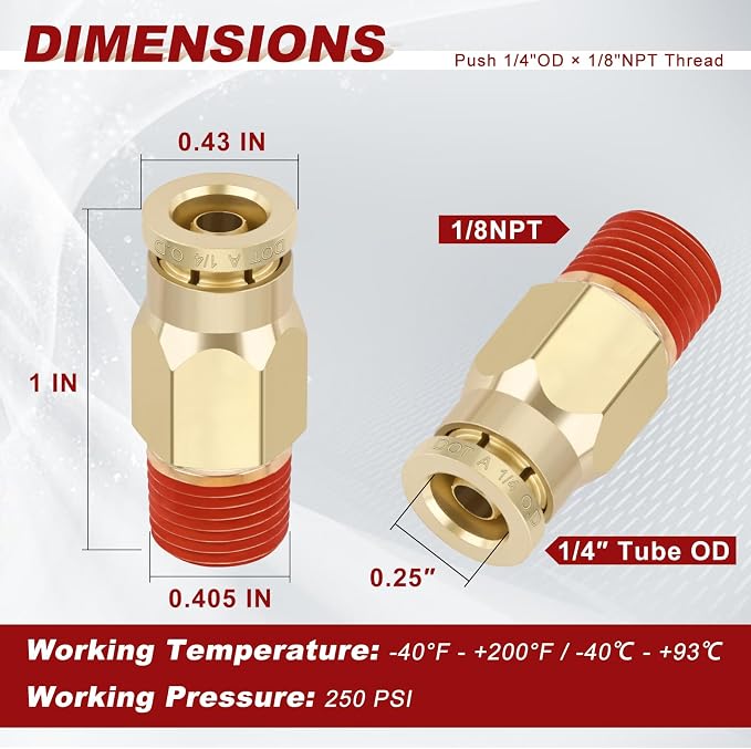 DOT Approved Male Straight Brass Union 1/4" Tube x 1/8" NPT, Quick Connect Union - Image 5