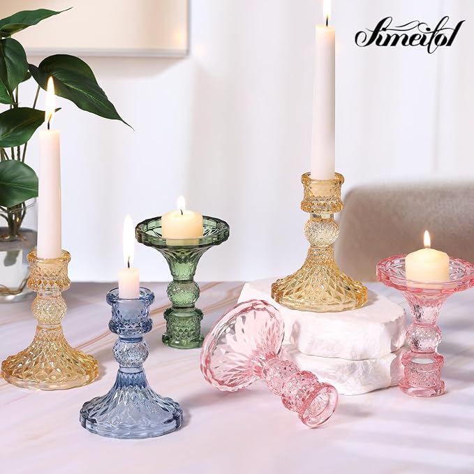 Gold Candle Holder Set of 12, Glass Taper Candle Holders Bulk | Gold - Image 8
