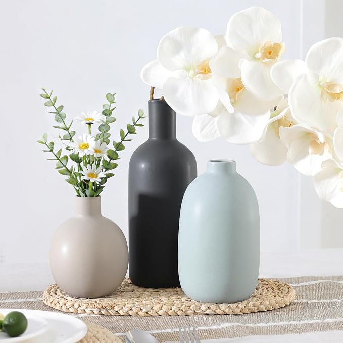 Large Ceramic Vase Set of 3, Neutral Vases Home Decor Waterproof | Farmhouse - Image 5