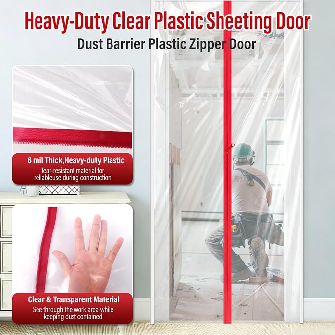 2-Pack Dust Barrier Plastic Zipper Door, 4 FTx7.2 FT Dust Barrier Cover - Image 5