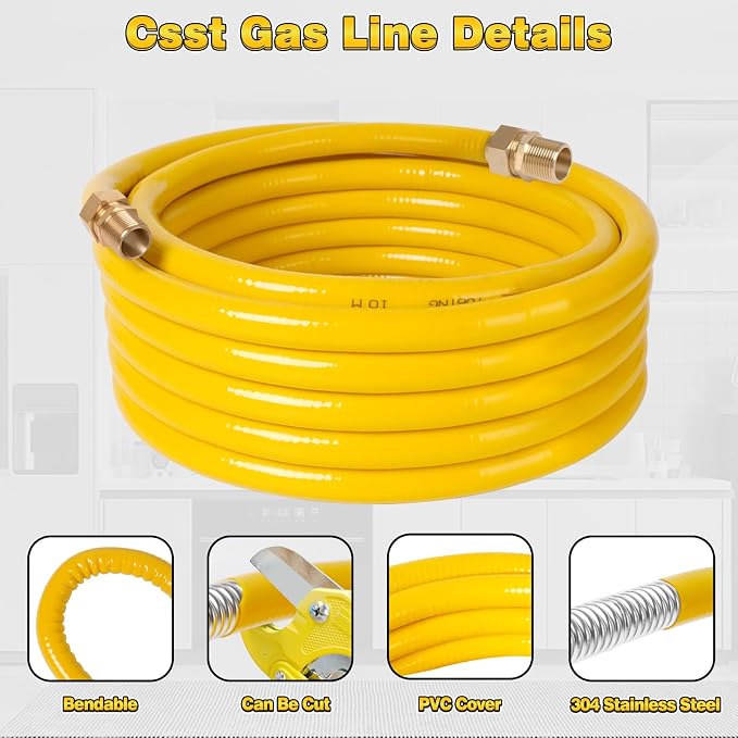 33Ft 1/2" CSST Gas Line, Flexible Stainless Steel Tubing Pipe | Anti-Cracking - Image 4