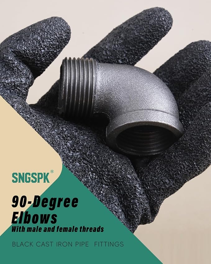 Black Cast Iron 90 Degree Elbow, Female to Male Pipe Fitting, 3/4 Inch Size - Image 2