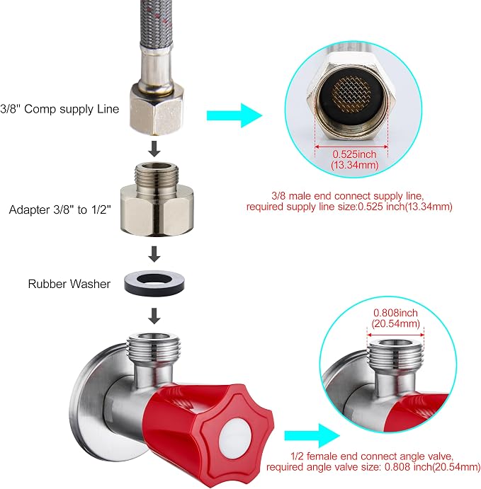 G 1/2 Female to 3/8 Male COMP Reducer Adapter, Brass Pipe Fittings Water Hose - Image 3