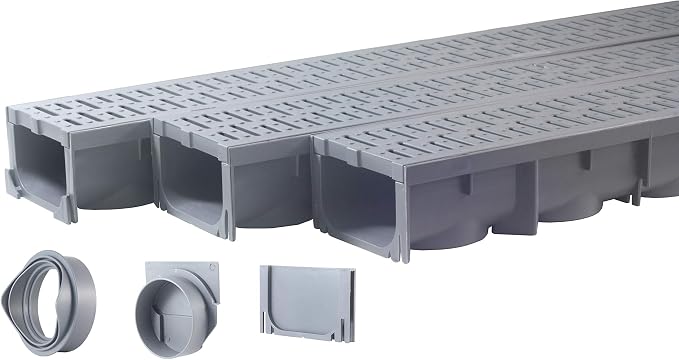 URA WATER - Model UA-100 - Drainage Trench Set - Channel Drain - Gray Plastic - by URAWATER