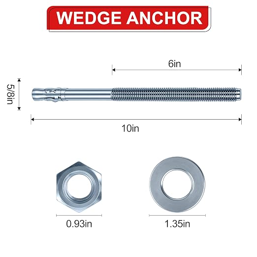 5/8 x 10 inch Wedge Anchors, Galvanized Concrete Anchors, Concrete Wall Anchors - Image 2